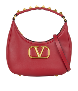 Stud Sign Zip Hobo, Leather, Red, MII, S, 3*